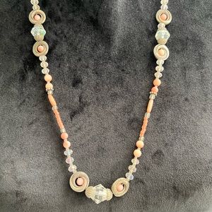 Peach and crystal necklace
